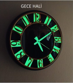 Resim Gece Karanlıkta Parlayan Fosforlu Altın Varaklı Duvar Saati 40 Cm (490636318) Altın 