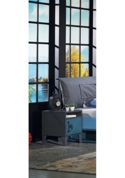 Komodin Urlu Mix Sarı Model Dolaplı Antrasit Petrol Mavi Renk Yük Sarı