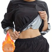 Resim Kadın Uzun Kollu Sauna Bodysuit - Siyah, Esnek Polyester, Orta Destek, Eğitim Sahnesi, Üstü Açık Stil, Eğitim Giyim | Esnek Kumaş | Pürüzsüz Doku 