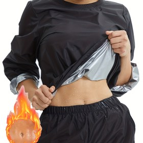 Resim Kadın Uzun Kollu Sauna Bodysuit - Siyah, Esnek Polyester, Orta Destek, Eğitim Sahnesi, Üstü Açık Stil, Eğitim Giyim | Esnek Kumaş | Pürüzsüz Doku 