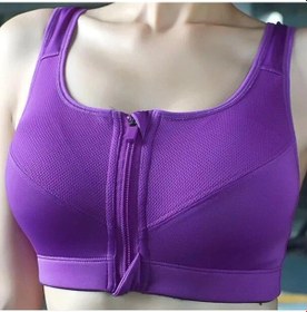 Resim Mor Büyük Boy Ön Fermuarlı Spor Sutyeni Darbeye Dayanıklı Nefes Alabilen Hiçbir Çelik Halka Koşu Atleti Yoga Spor İç Çamaşırı Kadın Mor 