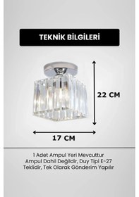Resim Meriva Model Modern Luxury Plafonyer Oda Hol Antre Koridor Salon Krom Kare Kristal Taşlı Avize Krom 