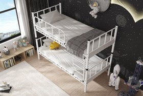 Resim Argimo Zambak Genç Çocuk Yatak Odası Metal Ranza ve Karyola - 90x190 / Beyaz 