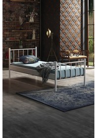 Resim Falez Tek Kişilik Ferforje Metal Karyola-beyaz Ahşap Latalı 