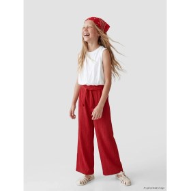 Resim LC Waikiki Lcw Kids Kırmızı Dokulu Geniş Paça Kız Çocuk Pantolon 