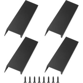 Resim Quee-Niei 4 Adet Parmak Kenarı Çekme Gümüş Gizli Tutamak Modern Stil Kavisli Çekmece Tutamak Alüminyum Alaşım Görünmez Sap Siyah (Yurt Dışından) 