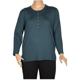 Resim Cimariva Kadın Arsu Büyük Beden Robalı Süs Düğmeli Koyu Turkuaz Bluz Petrol 