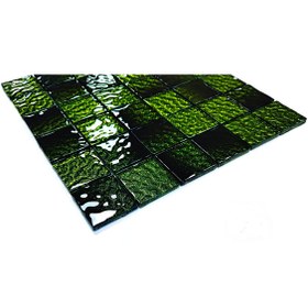 Resim MozaiKristaL Mutfak alnı ve iç dekorasyon için 48x48mm. Siyah-Yeşil Sim efektli 30x30cm. Fileli Kristal Mozaik. 