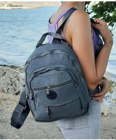 Resim Fiyra S1 Gri Renk Krinkıl Kumaş Dört Bölmeli Bayan Sırt Çantası-Gri-Std 