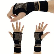 Resim 1 adet/2 adet Bakır Sıkıştırma Avuç Eldiveni, Erkekler ve Kadınlar için Parmaksız Eldivenler, Bilek Destek Ateli 