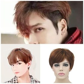 Resim Lebıhmurah Wg358 Yetişkin Erkekler Guy Peruk Kısa Boy Band Peruk Kahverengi Kısa Karnavallar Partisi İçin Mükemmel 