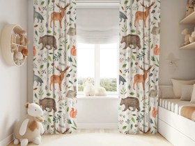 Resim Halı Vagonu HV157 Hayvan Figür Desenli Çocuk Odası Kadife Kumaş Fon Perde - 70x200 / Çift Kanat 