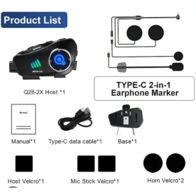 Resim Q28 2x 2 Eşleşmeli Motosiklet Kask Bluetooth Kulaklık 1080P Kamera Su Geçirmez Intercom 