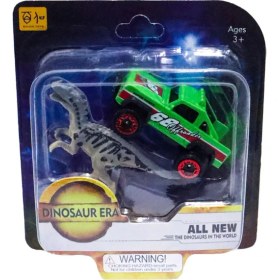 Resim Mega Oyuncak Die Cast Metal Yeşil Pikap ve Gri Dinozor 
