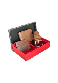 Resim Premium Serisi Özel Kutulu Lüks Deri Klasik Cüzdan Kemer Ve Kartlık Erkek Seti Çok Renkli 