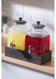 Resim Acar Dominic 2 Li Ahşap Standlı Cam Sebil - 3 Lt Şeffaf 