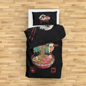 Resim Noodle Cat & Great Wave Ramen Bowl Çift Taraflı Nevresim Takımı - Tek Kişilik 