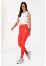Resim U.S. Polo Assn. Kadın Kırmızı Yüksek Bel Tül Detaylı Spor Tayt 50300689-VR213 