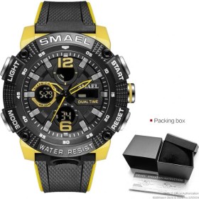 Resim Hanyang Sarı Kutu Smael Ikili Zaman LED Ekran Dijital Saat Erkekler Için Su Geçirmez Yüzme Kuvars Spor Saatler Otomatik Tarih Çalar Saat Kol Saati 8039 (Yurt Dışından) 