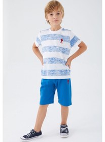 Resim U S Polo Assn Stripe Pattern Mavi Erkek Çocuk Bermuda Takım 