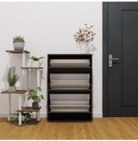 Resim Düşer Kapak Ayakkabılık Kayar Raflı Ayakkabılık 3 Bölmeli Antrasit 
