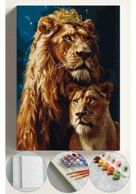 Resim Sayılarla Boyama Seti Numaralı Tuval Fırça Boya 40x50 Cm - Aslan Kral 