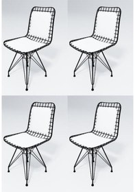 Resim Knsz kafes tel sandalyesi 4 lü mazlum syhbyz sırt minderli ofis cafe bahçe mutfak 