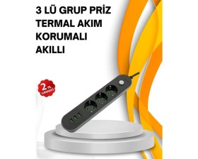Resim Selfbuysell Hızlı Şarj Özellikli 3 USB Girişli Üçlü Priz 
