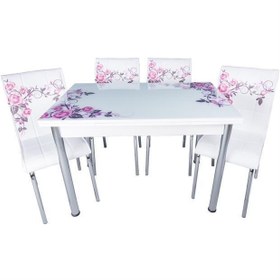 Resim Yandan Açılır Cam Mutfak Masa Takımı 6 Sandalyeli 70x110cm 