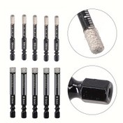 Resim 10 adet Elmas Delik Testeresi Seti, 6mm/8mm Dövülmüş Elmas Kuru Matkap Uçları, Mermer, Granit, Seramik, Cam, Fayans, Taş Delme için Altıgen Saplı 