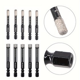 Resim 10 adet Elmas Delik Testeresi Seti, 6mm/8mm Dövülmüş Elmas Kuru Matkap Uçları, Mermer, Granit, Seramik, Cam, Fayans, Taş Delme için Altıgen Saplı 