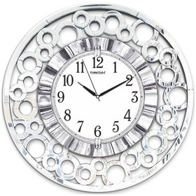 Resim Büyük Geometrik Daireler Aynalı Ahşap 55Cm Dekoratif Duvar Saati Ahşap 