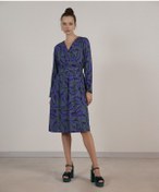 Resim Yargıcı V Yaka Elbise Mor Desenli 