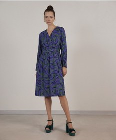 Resim Yargıcı V Yaka Elbise Mor Desenli 