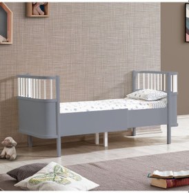 Resim Mdf Beşik 130x90 Trend Büyüyen Beşik Antrasit + 1 Comfort Yatak Antrasit 