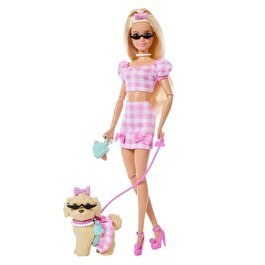 Resim Barbie Uyumlu Dostlar Sarı Saçlı Bebek ve Köpekçiği JFP36 