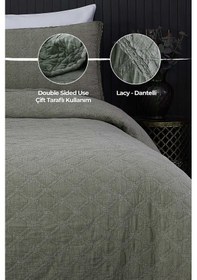 Resim Evlen Home %100 Pamuk Çift Kişilik Özel Taş Yıkama Yatak Örtüsü Barbara 3 Parça Yumuşak Modern Yeşil 