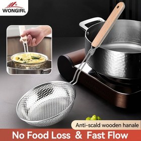 Resim Paslanmaz Çelik Skimmer Kaşığı İnce Ağ ile, Paslanmaya Dirençli, Ahşap Sap, Makarna, Noodle, Mutfak Gıda Hazırlığı, Yağ Çıkarma, Ev Pişiricileri ve Şefler için 