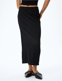 Resim Koton Slim Fit Dokulu Drape Detaylı Yüksek Bel Kalem Etek Siyah 5sak10002uk Siyah 