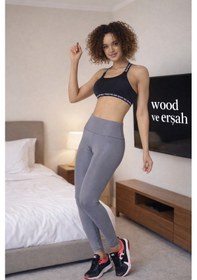 Resim Lüx Wood Sunway 11024 Kadın Yüksek Bel Toparlayıcı Full Esnek Spor Likra Tayt Gri 