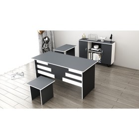 Resim Lullaby Etejerli Ofis Büro Masa Takımı Antrasit-beyaz 