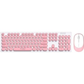 Resim T-wolf Tf770 2.4g Kablosuz Klavye Mouse Kombosu Retro Punk Yuvarlak Tuş Takımı Rahat Sessiz Yazma Geniş Uyumluluk Pembe 