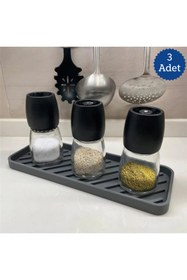 Resim omilife 3 Adet Gri Silikon Yağdanlık Standı 23x10 Cm Çok Amaçlı Organizer Sunumluk Sabunluk Altlığı Seti 