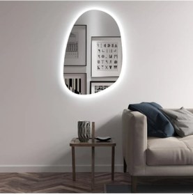 Resim 70x101 Cm Asimetrik Oval Led Banyo Aynası Dokunmatik Dim Edilebilir, 6500k Beyaz Işık Beyaz 