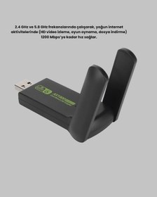 Resim 1200 Mbps Dual Band Wifi Adaptör 5.8g & 2.4g Çift Antenli 