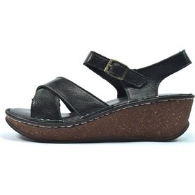 Resim Beety 465 Hakiki Deri Siyah Dolgu Topuklu Günlük Kadın Sandalet Siyah 