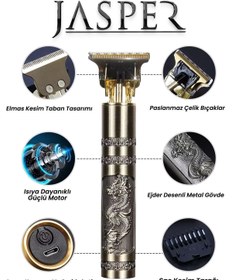 Resim JASPER Tıraş Makinesi Metal Gövdeli T-bıçak Saç Ense Sakal Çizim Lazer Epilasyon Öncesi 