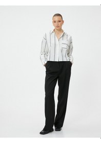 Resim Koton Uzun Kollu Gömlek Cepli Düğmeli Siyah Çizgili 4sak60341uw Siyah 