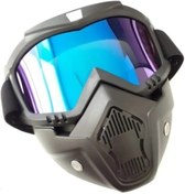 Resim MOTOANL Motosiklet Cross Bisiklet Gözlüğü Açık Kask Maskesi Süngerli Bant Lastikli Jet Maske Mavi Cam Blue 