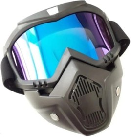 Resim MOTOANL Motosiklet Cross Bisiklet Gözlüğü Açık Kask Maskesi Süngerli Bant Lastikli Jet Maske Mavi Cam Blue 